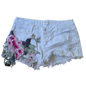 Kikiriki White Floral Embroidered Pink Appliqué Jean Shorts M